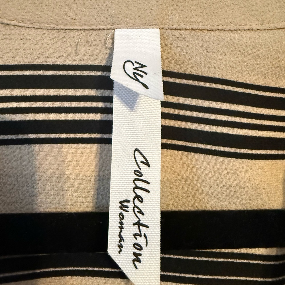 NY Collection Beige and Black Striped V-Neck Tunic - Picture 3 of 6